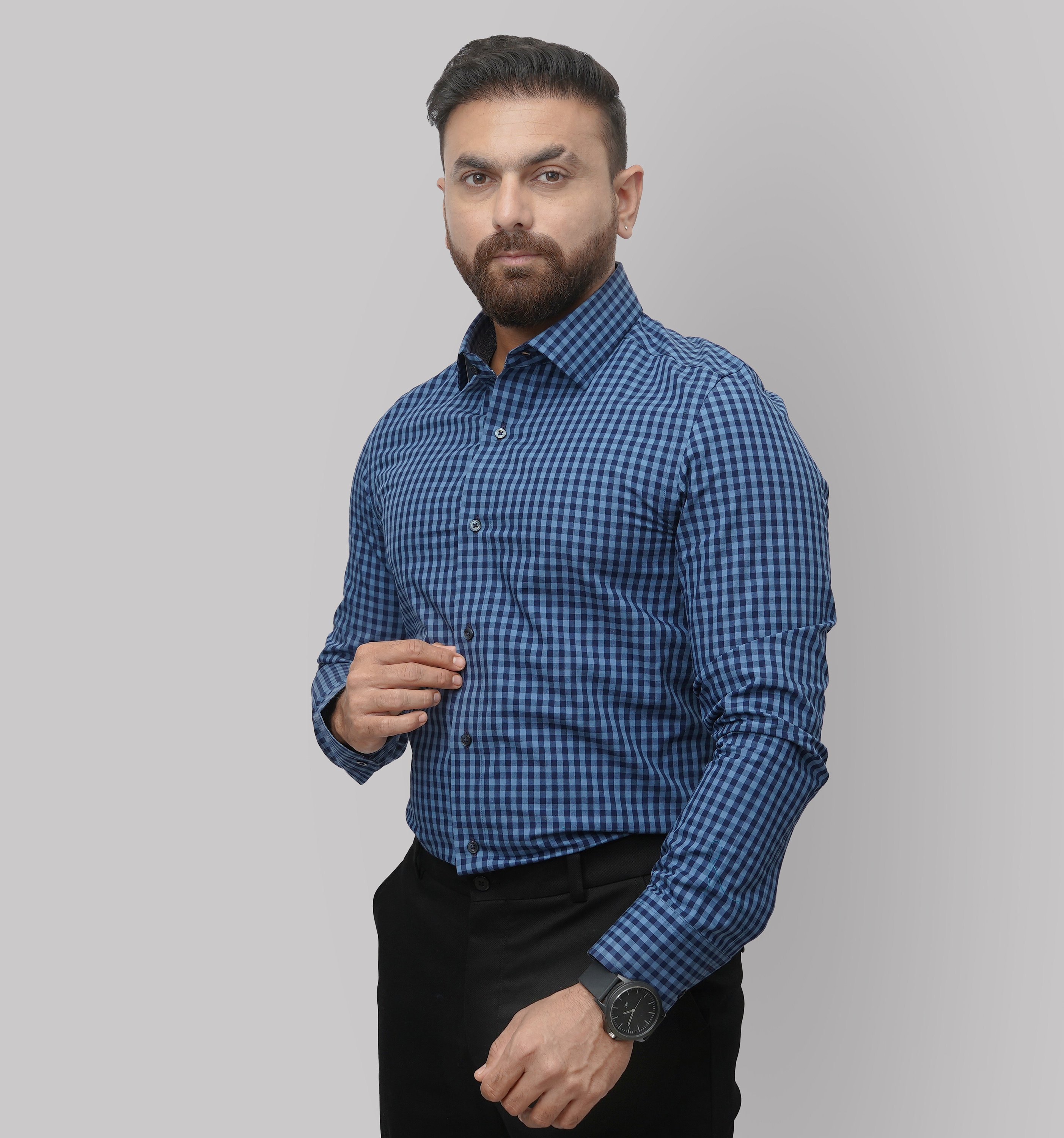 Men's Gingham Check Shirt: Handcrafted 100% Cotton Dress Shirt