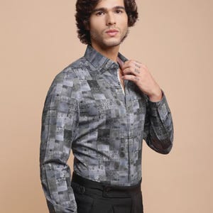 Men’s shirt/ Business shirt/ Casual Shirt/ Dress Shirt/ Pure Cotton Abstract Patches Shirt with Contrast Purple
