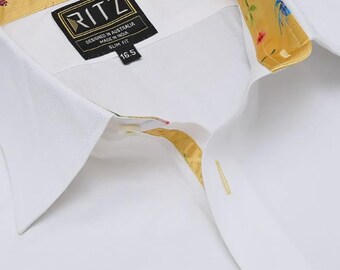 Men's White Twill Shirt: Japanese Crepe Satin Collar, Hand Crafted - Etsy