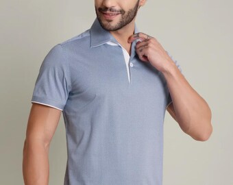 Polo de algodón con estampado de rombos azules - Cuello de una pieza, Ritz The Label