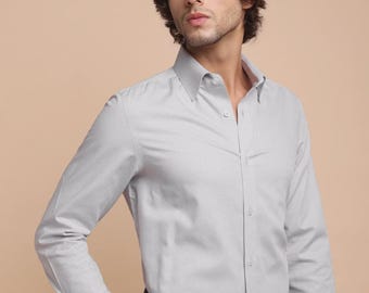 Camisa de cuadros ahumados para hombre: tejido dobby sin planchado, 100 % algodón
