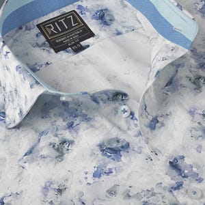Men’s shirt/ Business shirt/ Casual Shirt/ Dress Shirt/ Designer Luxury Shirt/ Abstract Print Blue Marble Shirt - Plain Weave