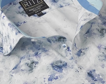 Abstract Marble Print Men&#39;s Cotton Shirt - Handcrafted Designer Dress Shirt