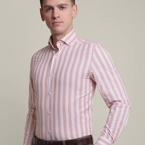 Men&#39;s Non-Iron Cotton Dress Shirt: Bold Stripe Twill Weave
