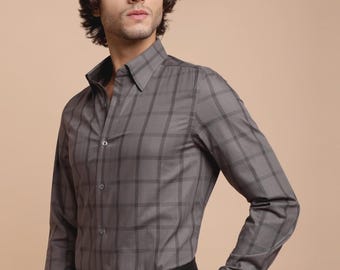 Camisa de algodón índigo con tejido de espiga: informal de negocios sin planchado