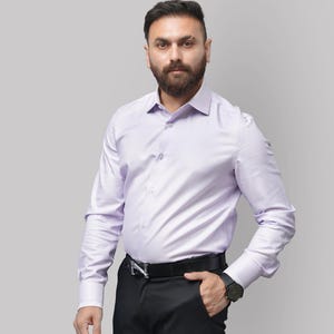 Men&#39;s Shirt/ Casual Shirt/ Dress Shirt/ Business Shirt/ Hand Made/ Luxury Designer Non-Iron Pure Cotton Light Purple Shirt – Twill Weave