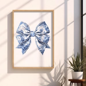 Chinoiserie Wall Art- blue chinoiserie wall art, preppy chinoiserie, blue bow wall art, digital print chinoiserie art, poster for dorm room