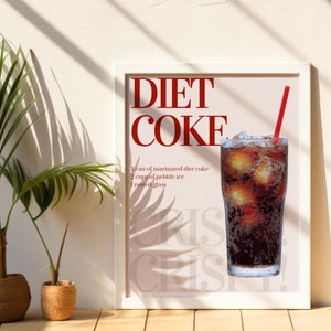 Plakat cyfrowy Vintage Diet Coke | Retro Soda Art | Klasyczny wystrój ścienny do napojów bezalkoholowych | Natychmiastowe pobranie