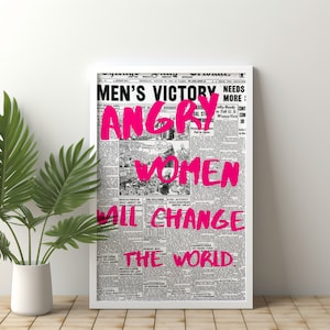 Angry Women Will Change The World Digital Poster - feminism poster - female rage - inclusive wall art - feminist wall decor - vintage print