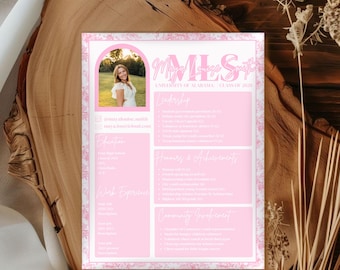 Sorority Resume Template: Sorority Resume digital template, Pink preppy sorority, Resume template for sorority girl, ats friendly resume
