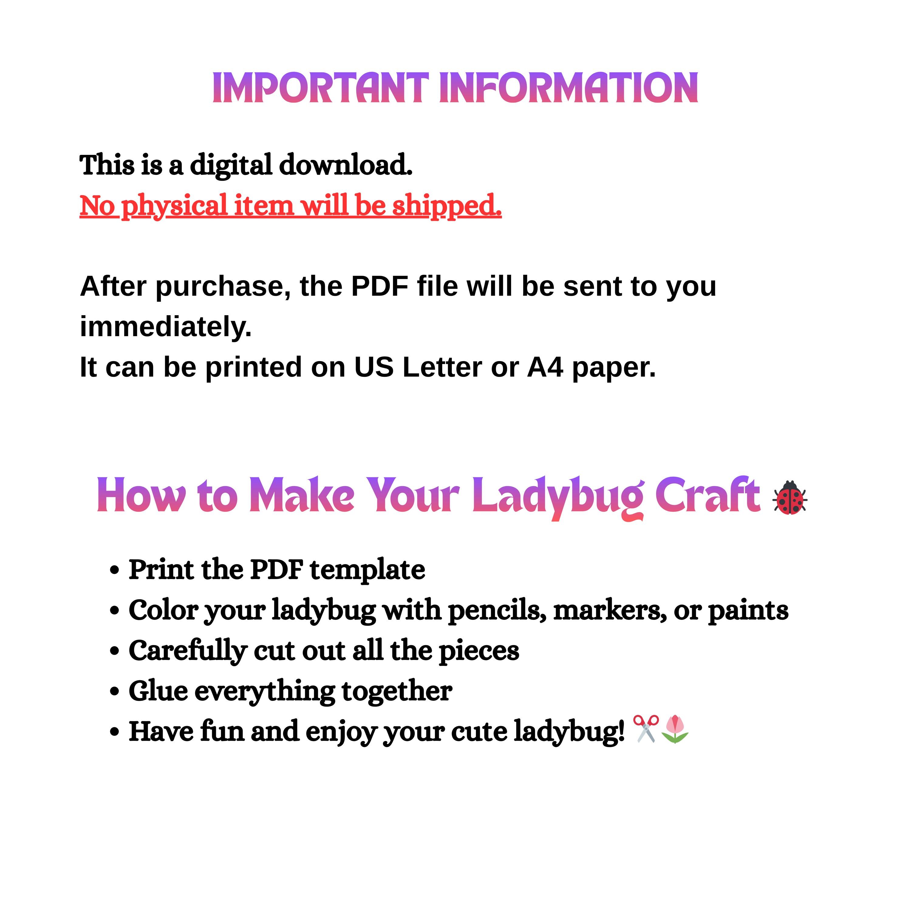 Printable Ladybug Paper Craft – DIY Kids Template, Color, Cut & Glue - Etsy