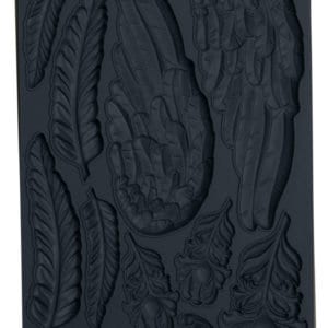 May include: A black silicone mold with multiple designs of feathers and wings. The mold is designed for creating decorative items like cake toppers or jewelry.