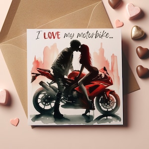 Eres mi vehículo favorito para conducir: tarjeta de felicitación cuadrada con pintura en acuarela de San Valentín de 140 mm x 140 mm. Humor sobre motos