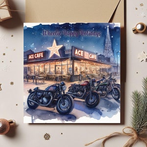 Wheelie Frohe Feiertage Biker Weihnachten: Aquarell Motorrad Malerei Quadrat Grußkarte 5,5 "x 5,5" (140mmx140mm)