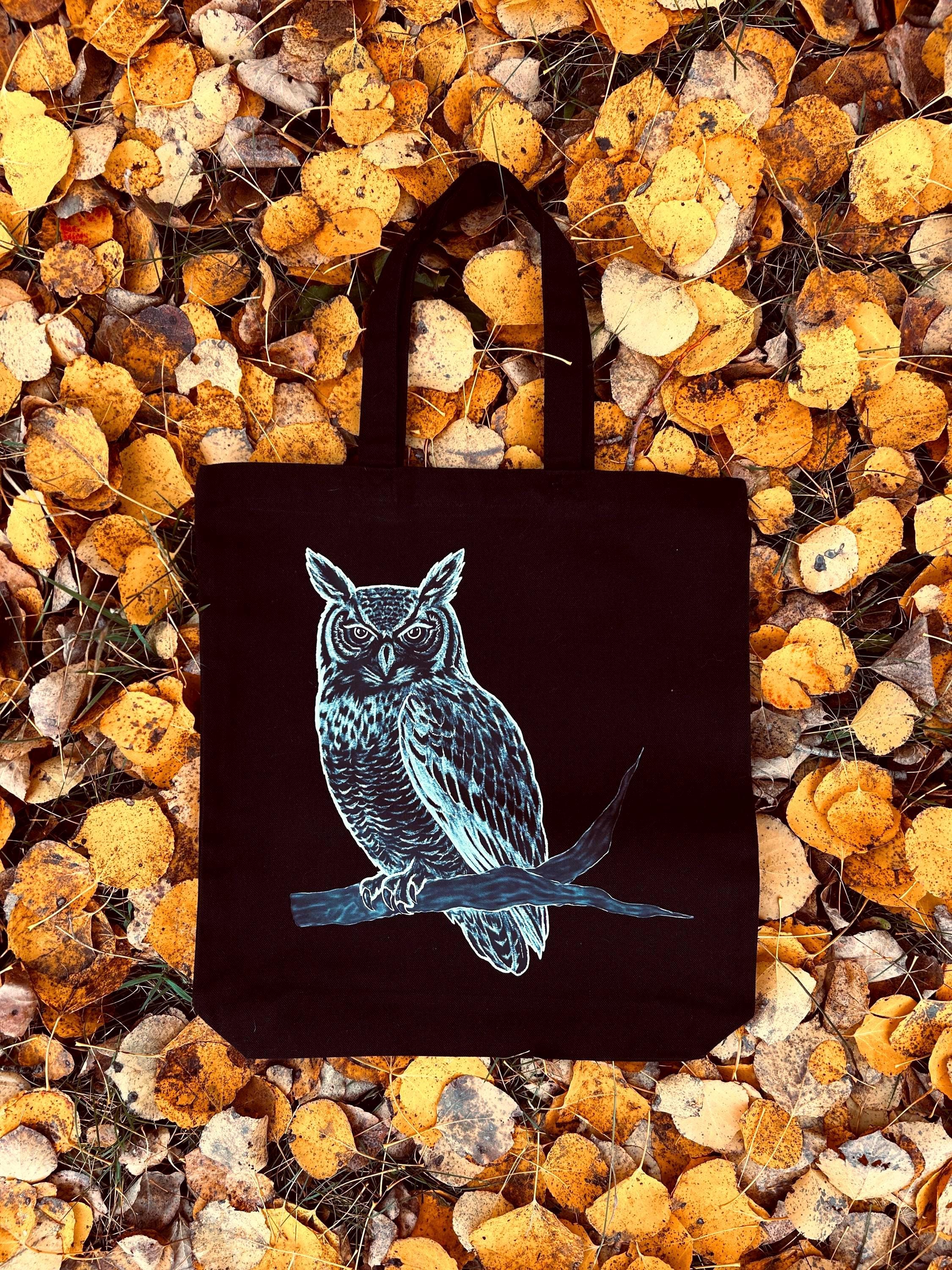 Spooky Season Great Horned Owl Tote Bag | Natural Cotton Canvas | Top Handle Shoulder Bag