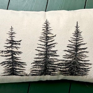 Pine Tree Cotton Canvas Throw Pillow Cover | Rustic Forest Decor | Sizes 10x18 and 18x18