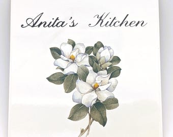 Anita’s Kitchen Wall Plaque / Hot Pad Vintage by Mug Shanty | Trivet Ceramic Tile Decorated Magnolia Flowers Design | Gift Idea for Anita