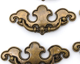 Vintage Brass Drop Handles Drawer Dresser Pull | Set of 8 Chippendale Style Batwing Handles Solid Brass for Cabinets | Swing Handle Brass