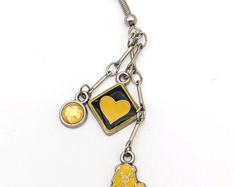 Vintage Single Earring Care Bears Funshine Bear | 80s Cartoon Single Earring Funshine Bear | Retro Care Bears| Cute Yellow Heart Sun Earring