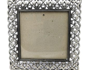 Metal Picture Frame Metal Pewter by Sixtrees | Vintage Square Photo Frame and Wall Frame | Pewter Classic Design Photo Frame Square
