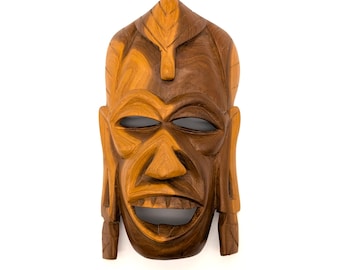 Hand Carved African Wood Mask | Kenia Folk Art Wall Decor (10.5" x 6")