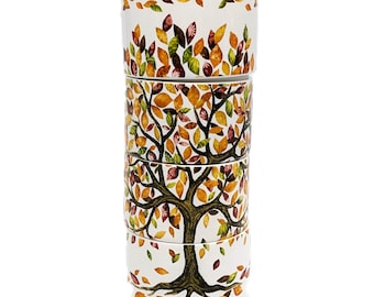 Vintage Pier 1 Imports Stoneware Stackable Coffee Mugs | 4-Piece Autumn Leaf Tree Set | Stackable Tea Cups Ceramic Tree and Leaves