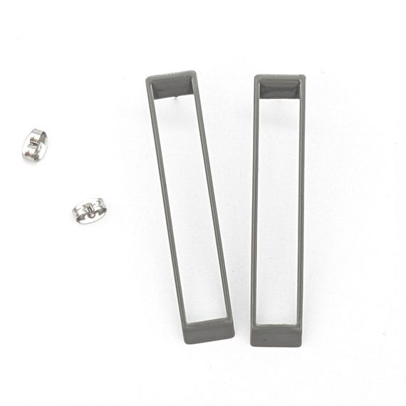 Vintage Gray Enamel Rectangular Earrings: Moderni… - image 9