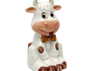 Vintage Bell Adorable Cow | Porcelain Fun Cow Bell | Ceramic Cow Shaped Dinner Bell | Kitchen Farmhouse Fun Decor Figurine Cute Cow bell