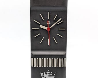 1980s RMM Aachen Germany Quartz Wall Clock | Vintage Black Modernist Resin Timepiece with Quartz Movement | German Design Wall Decor Accent