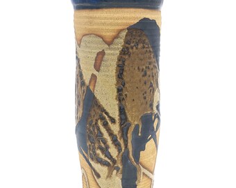 Vintage Studio Pottery Flower Vase by Andrew K. Loco | 70s BC Canadian Stoneware Vase Signed Art Pottery Vase Drip Glaze Home Deco