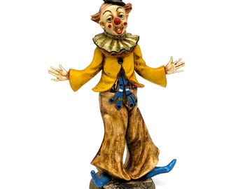 Vintage Fontanini Depose Celluloid Clown Figurine | Hand‑Painted Italian Circus Clown Decor with Open Arms | 7.6 in Tall Collectible Clown