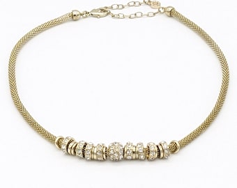 Vintage Anne Klein Necklace Gold Tone Snake Chain Choker Rhinestone Pendants | Adjustable Rare Anne Klein Necklace | AK Bead Pendant Choker