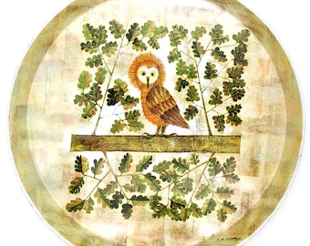 Owl Tray Fun Vintage Cute Metal Tray for Boho Decor Owl Leaf Serving Tray by Elite Trays 1960s Collectible Art Nature Inspired Serving Plate