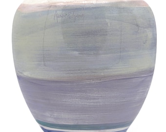 Vintage Randy Redfield Stripe Glazed Ceramic Pillow Vase Signed & numbered | Hand Painted Blue Pink Purple | Beautiful Pastel Colors Vase