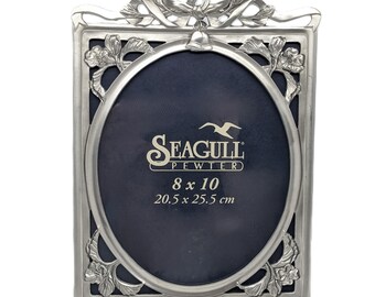 Vintage 1990 Seagull Pewter Picture Frame 8x10 | Victorian June Wedding Floral Bells Design | Solid Fine Pewter Etain Zinn Heirloom Canada