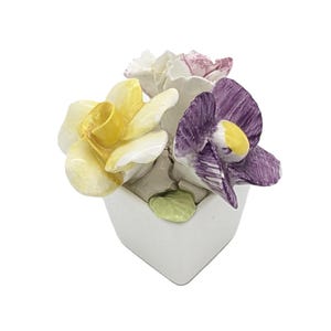 Porcelain Mini Flower Bouquet Sandford Made in England | 1950s Bone China Floral Miniature | Rose Gardenia Figurine Ornament Home Decor