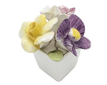 Porcelain Mini Flower Bouquet Sandford Made in England | 1950s Bone China Floral Miniature | Rose Gardenia Figurine Ornament Home Decor