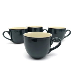 Vintage Dark Green & Beige Ceramic Coffee Mugs Set of 4 | 10 oz Capacity Elegant Retro 2000s Tea Cups | Unique Gift and Collectible Idea