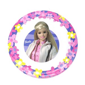 Plato de Barbie coleccionable del año 2000 / Plato de cena infantil de melamina de Barbie Home Presence de Mattel / Regalo de colección de Barbie con motivos florales rosas para niños y adultos