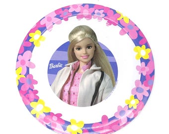 2000 Barbie Plate Collectible |Home Presence Mattel Melamine Childs Barbie Dinner Plate |Pink Floral Barbie Collector Gift for Kids & Adults