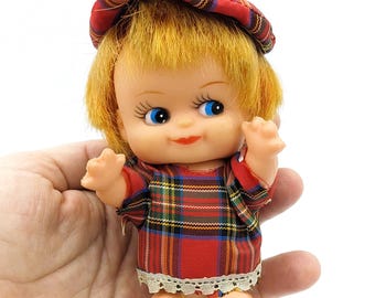 Adorable Vintage Doll - Retro Plaid Outfit - Charming 1960s Collectible w/ Movable Arms, Bright Hair, and Sweet Expression Blonde Toy Toddle