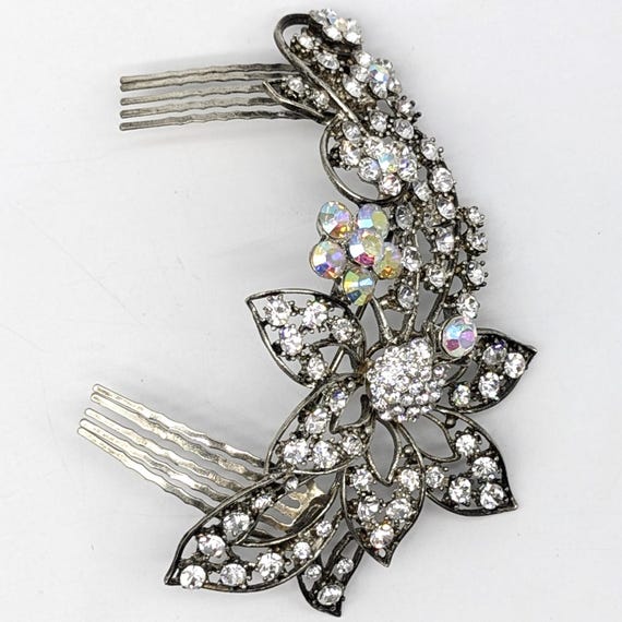 Vintage Pair Aurora Borealis Bridal Hair Combs 1990 Vintage , Aurora Borealis , Bridal Hair Comb , Star  main image 4