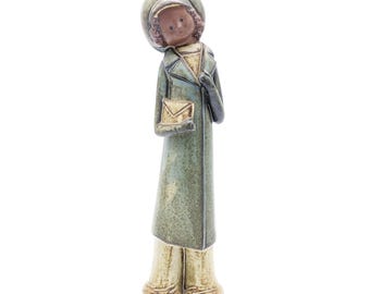 Rare Figurine Standing Woman Made in Japan 1970s | UCTCI Ceramic Figurine Japanese Pottery Stoneware | Mid Century Japan Ceramic Girl Statue