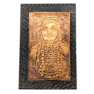 1970s Wooden Framed Copper Art From Chile | Hammered Copper Mapuche Woman Chile Folk Art Wall Decor | Chilean Copper Plate Embossed Wall Art