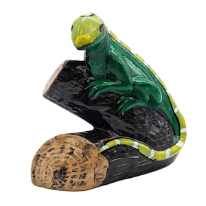 Estatueta de lagarto verde, estátua mexicana de cerâmica | Figura de lagarto gecko colorido, arte popular pintada à mão | Decoração de escultura de lagarto iguana de cerâmica