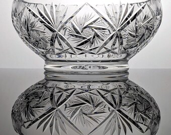 Vintage 7" Cut Crystal Starburst Bowl | Heavy Glass Crystal Candy Dish | Timeless & Sparkling Home Decor Accent for Collectors and Gifting