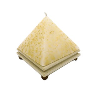 Vintage Candle and Stand Pyramid | Egyptian Pyramid Candle and Base Home Decoration | Big Gold Cream Brass Pyramid Shaped Candle and Holder