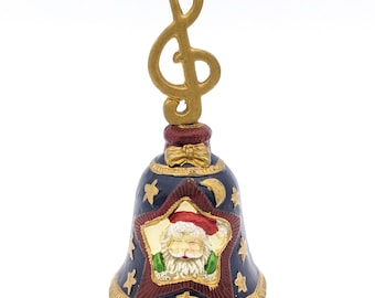 Bell Ornament with Santa and Music Note Handle Vintage Christmas Ceramic Decorative Bell for Holiday Tree Christmas  Decor Bell China