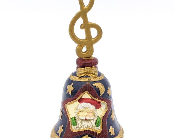 Featured listing image: Vintage Christmas Bell Ornament: Santa, Music Note Handle, Ceramic Decor