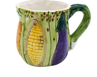 Vintage Vegetable Mug Ceramic by World Bazaars | Coffee Mug Eggplant Corn Carrot Tea Mug | Fun Cup Food Vegetable Mug | 80s Tableware